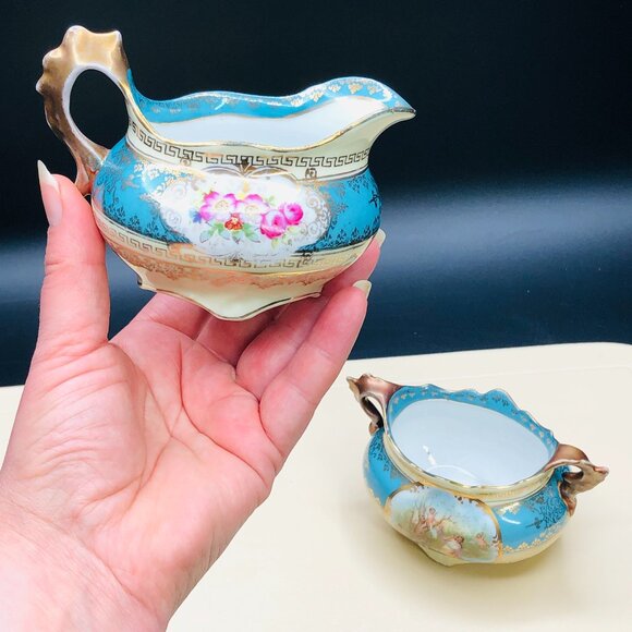 Antique Imperial Crown Austria Porcelain Creamer & Sugar Set: Cherub Tapestry - Picture 1 of 14